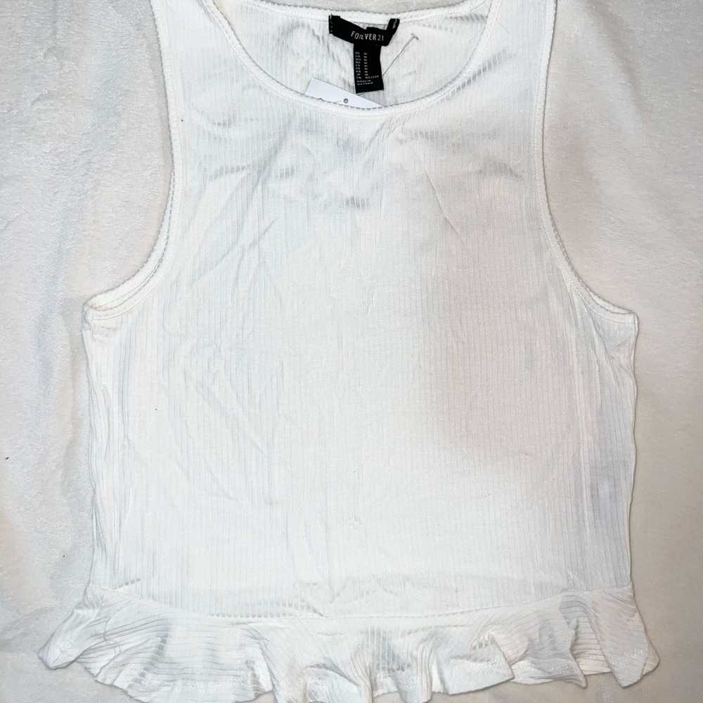 White Ribbed Peplum Crop Tank Top